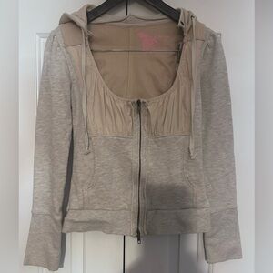 Free People gray/ tan rouching zip up hoodie
